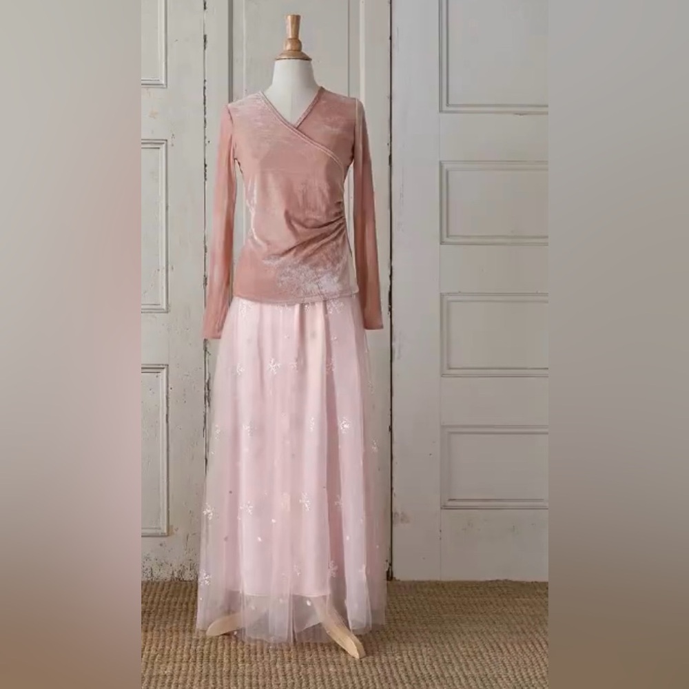 Elestory Pink Tulle Maxi Winter Wonderland Skirt